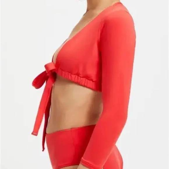 Good American Red Swim Top with Long Sleeves and Tie-Front - Picture 4 of 4